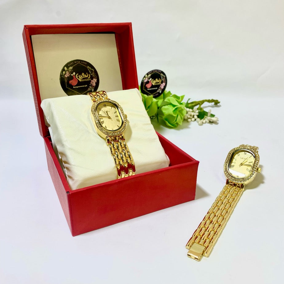 Oval Zircon Watch Gold
