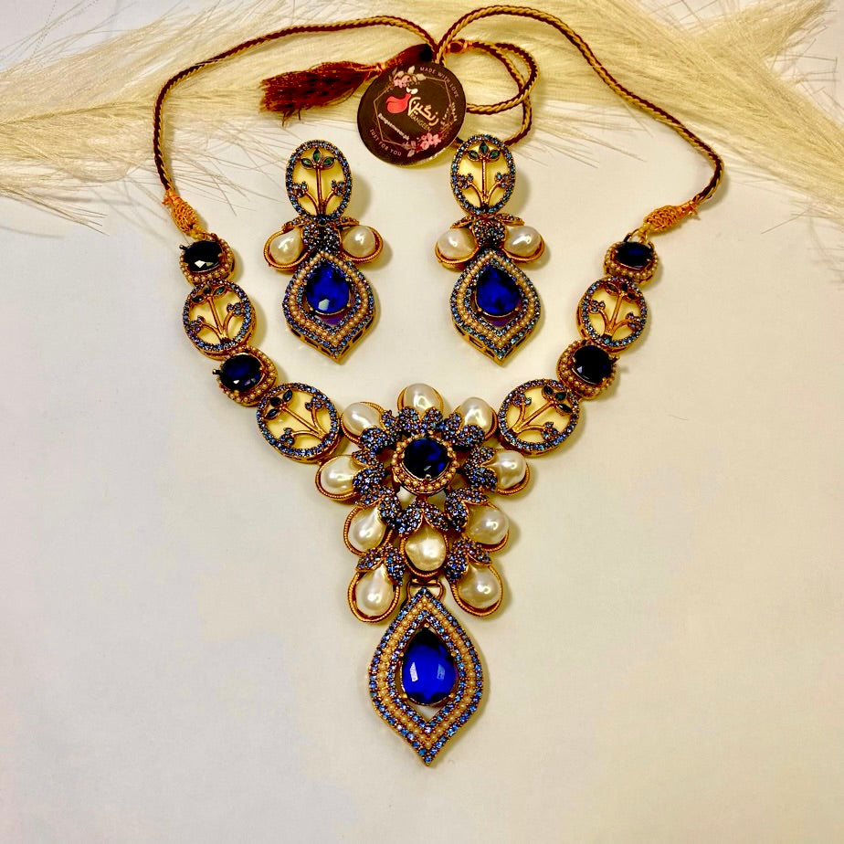 Monlight Mirage Turkish Pearl Necklace Blue
