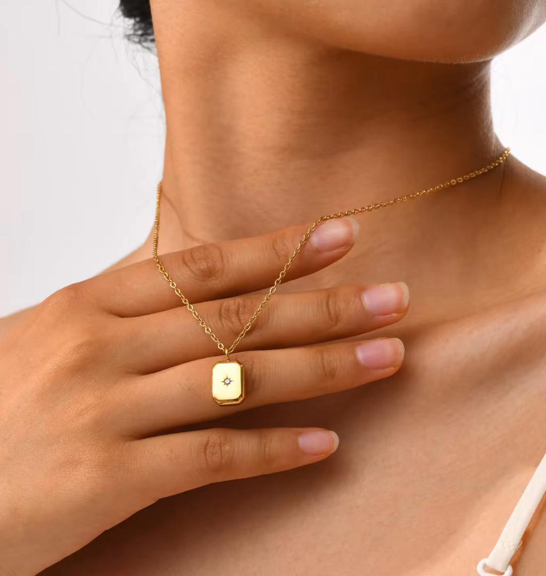 Gold Bar Stone Necklace