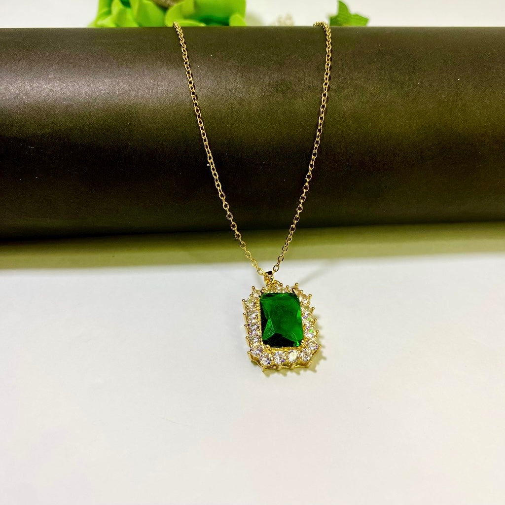 Green Zircon Pendant (Anti Tarnish)