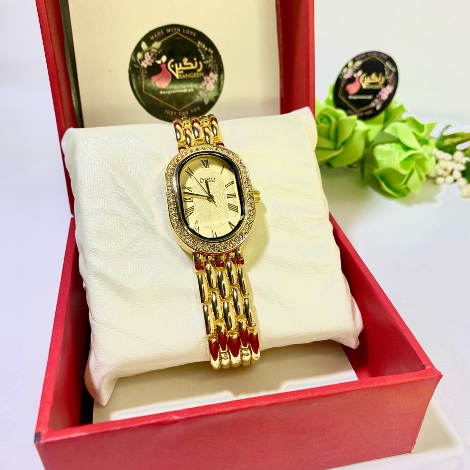 Oval Zircon Watch Gold