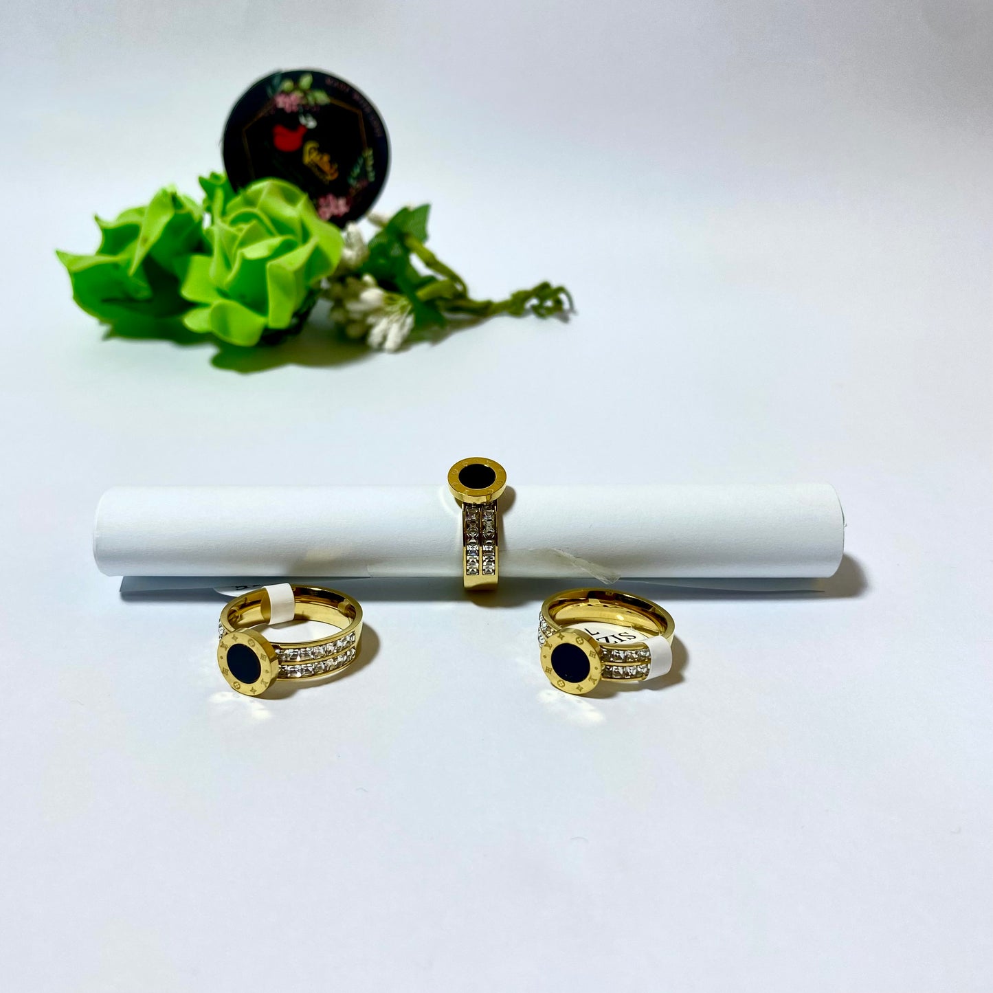 Black Circle Set with Zircon Ring 4in1 (Anti Tarnish)