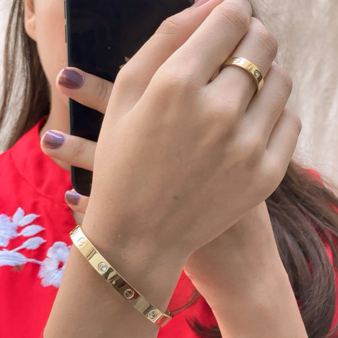 Cartier Brand Handcuff + Ring Set with Engraved logo