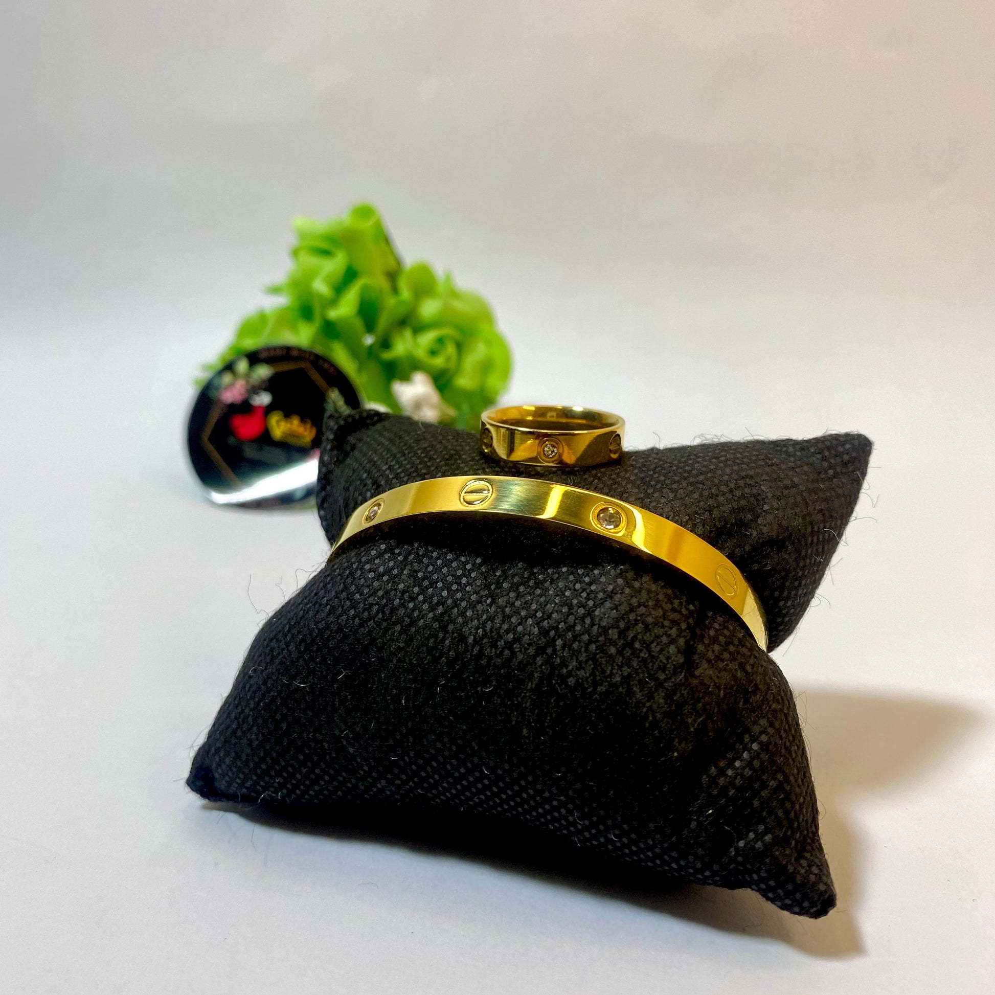 Cartier Brand Handcuff + Ring Set with Engraved logo