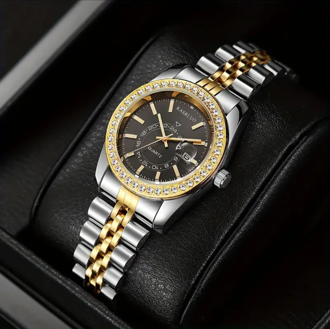 Circle Dial Zircon Watch with Date