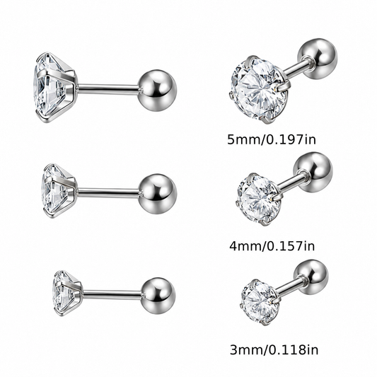 Round Ball Stud (3 Pair) Silver
