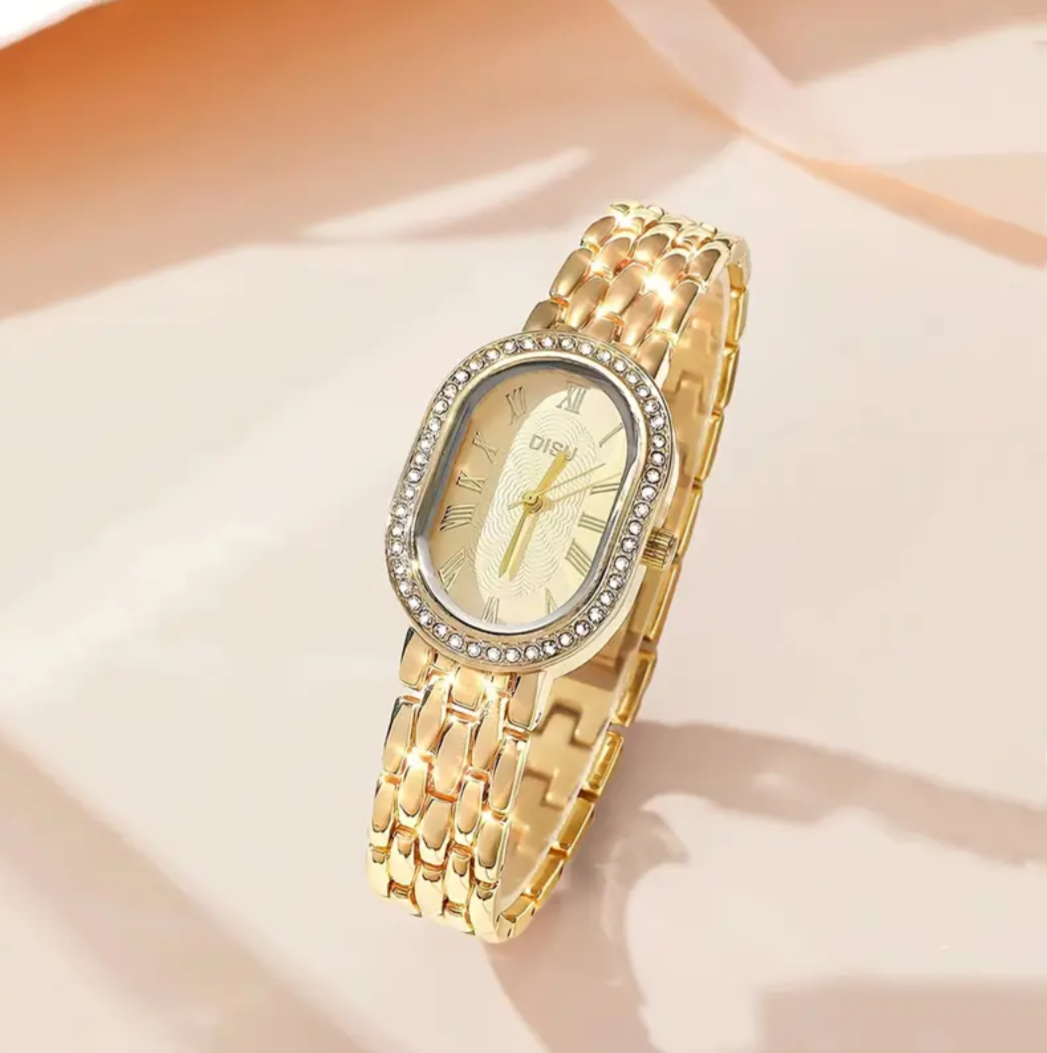 Oval Zircon Watch Gold