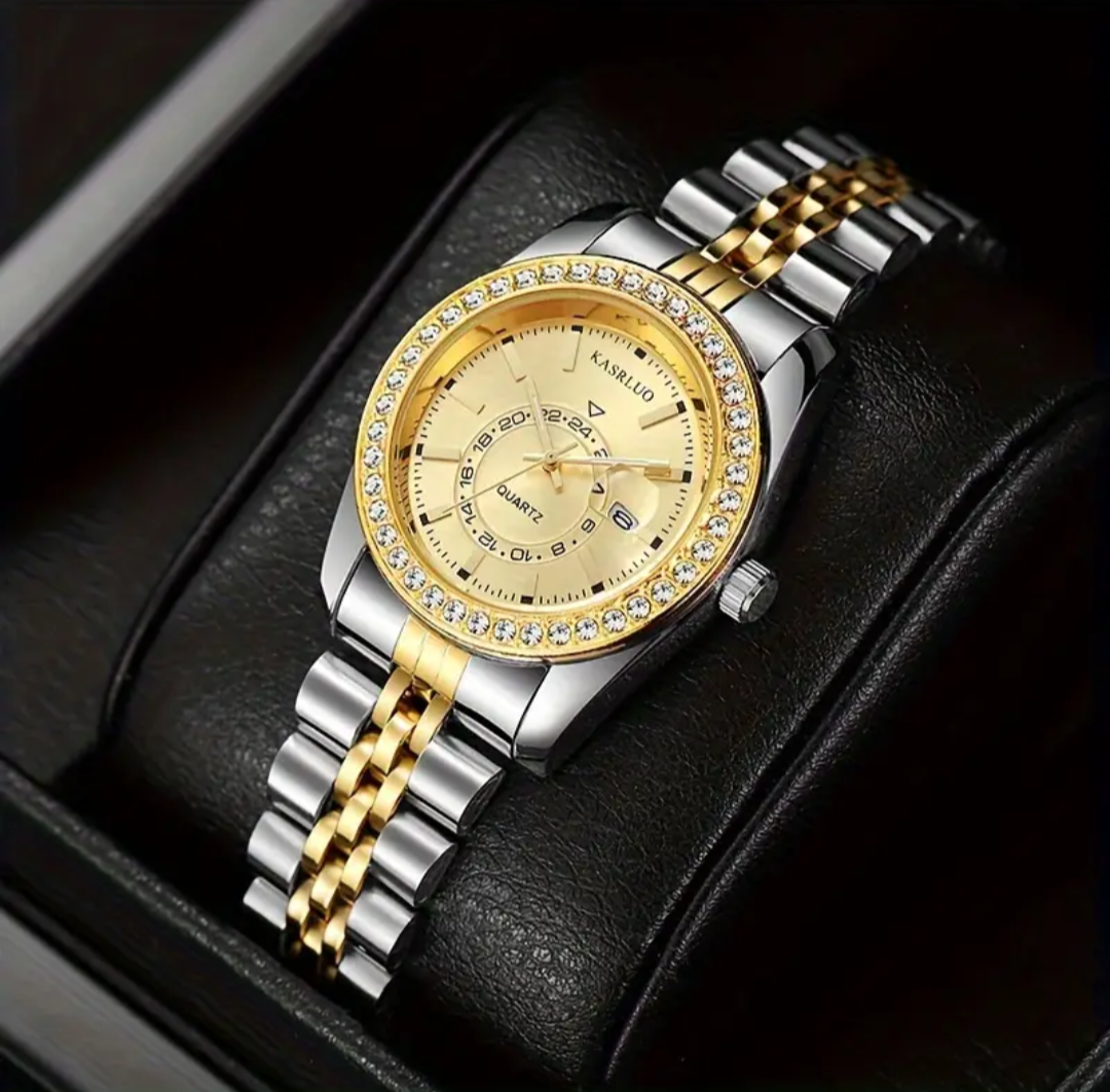 Circle Dial Zircon Watch with Date