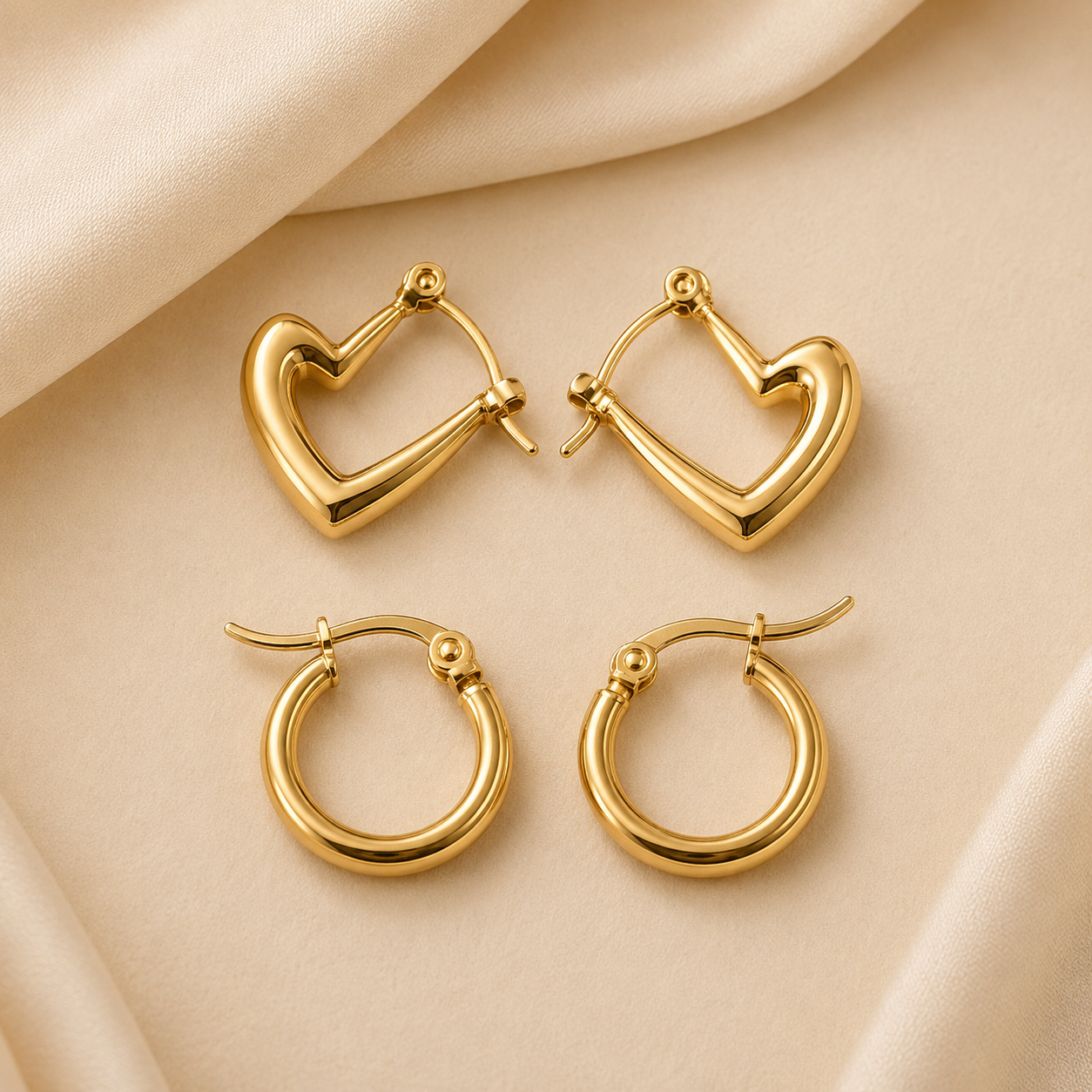 Heart Side Earrings Set (Two Pairs)