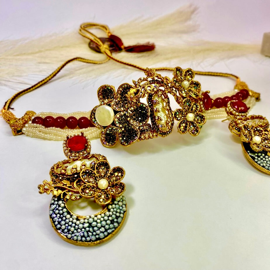 Ottoman Charm Turkish Pearl Choker Red