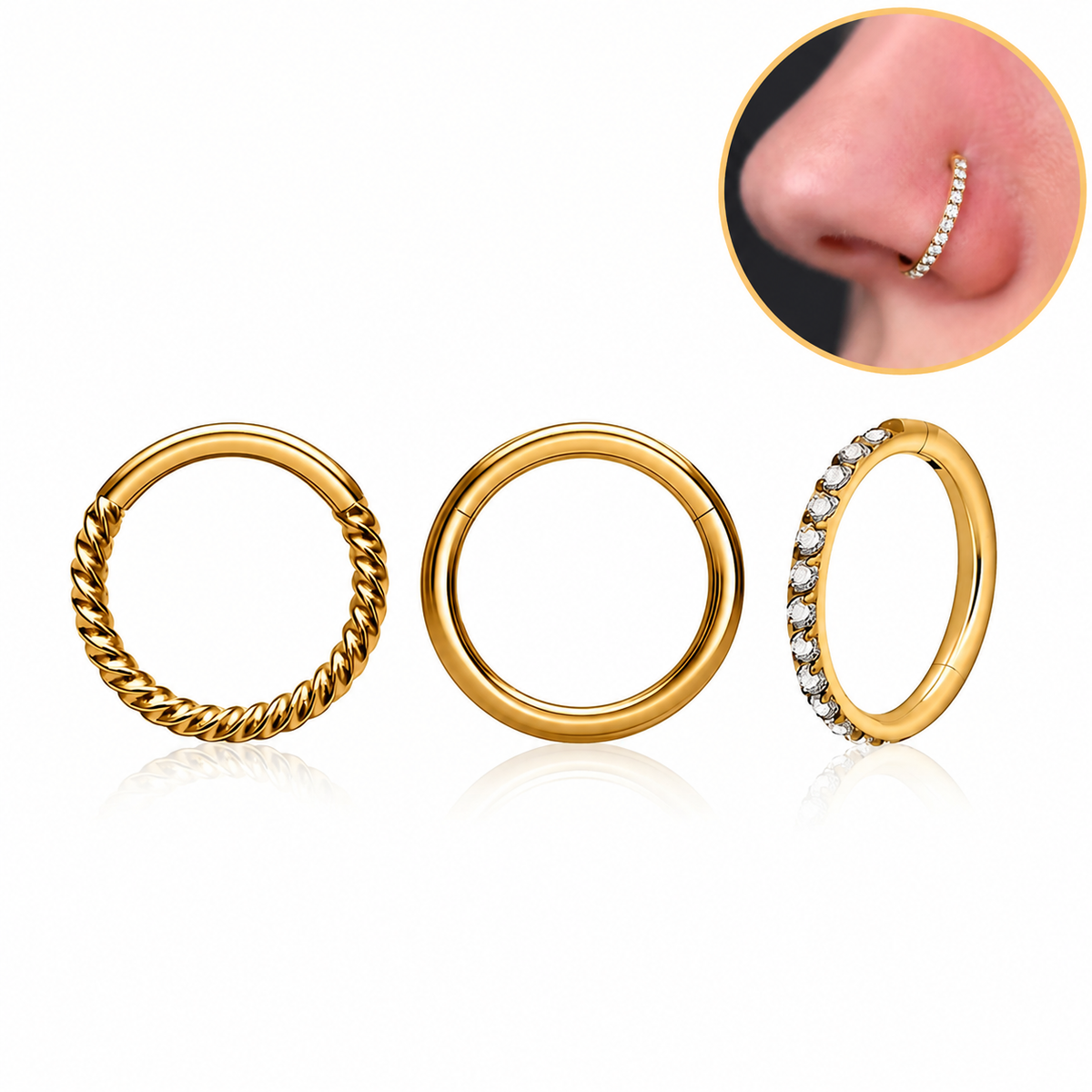 Crown Plain & Spiral NoseRing (3 Pcs)