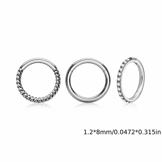 Crown Plain & Spiral NoseRing (3 Pcs Silver )