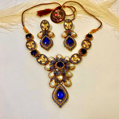 Monlight Mirage Turkish Pearl Necklace Blue