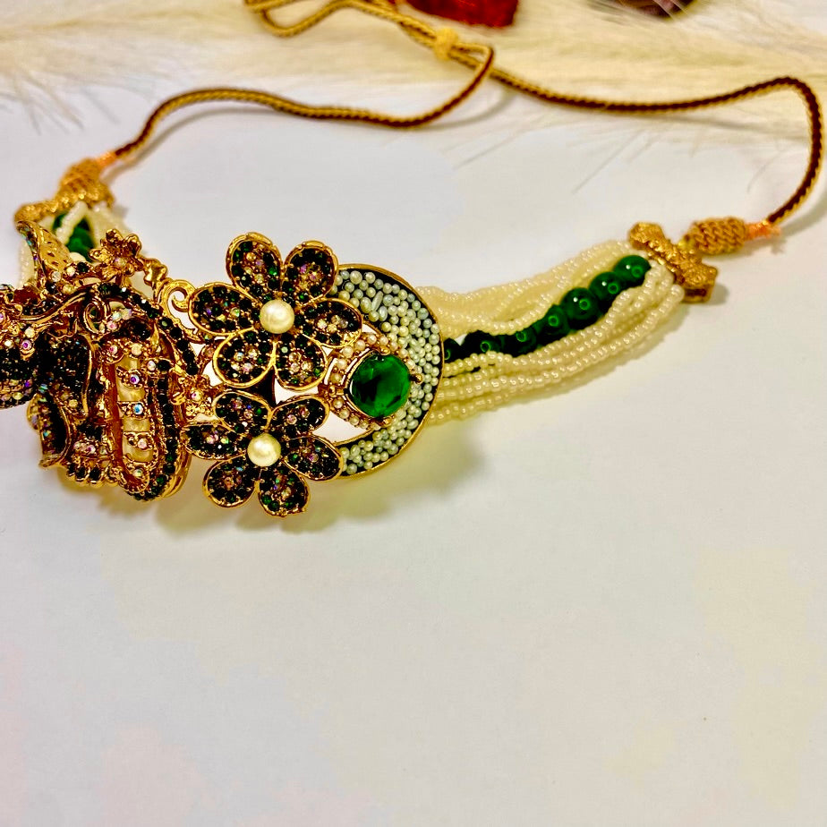 Ottoman Charm Turkish Pearl Choker Green