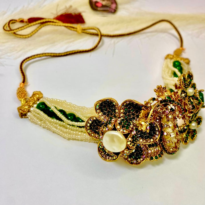 Ottoman Charm Turkish Pearl Choker Green