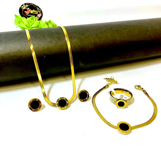 Black Circle Set with Zircon Ring 4in1 (Anti Tarnish)