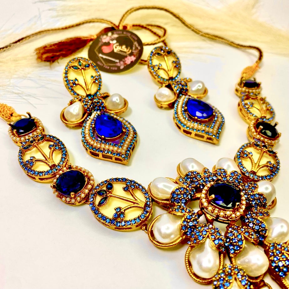 Monlight Mirage Turkish Pearl Necklace Blue