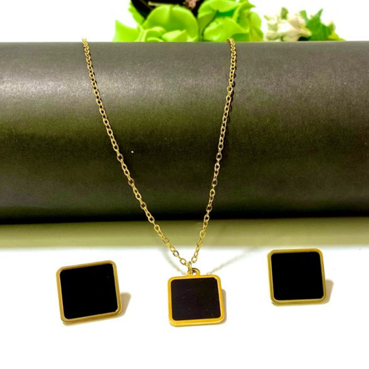 Black Big Square Chain Set (Anti Tarnish)