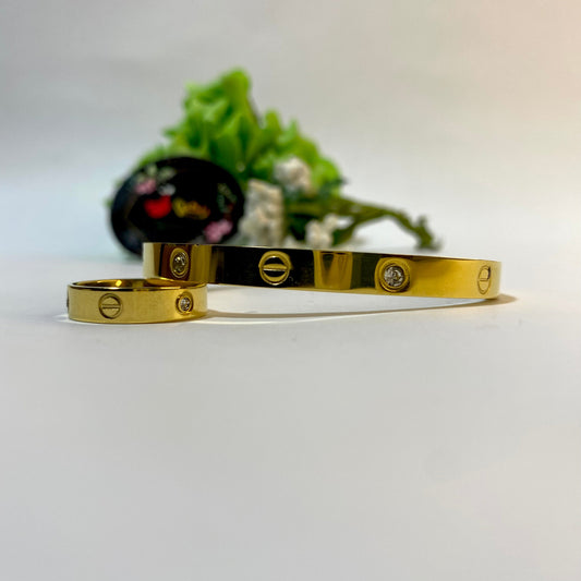 Cartier Brand Handcuff + Ring Set with Engraved logo