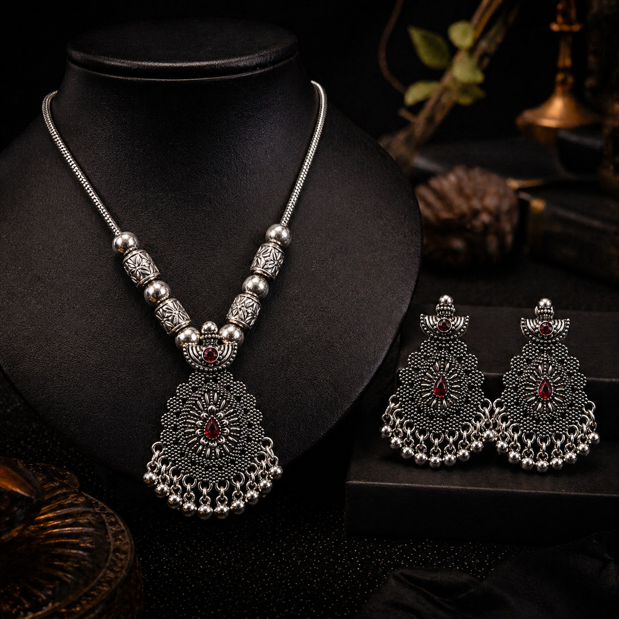 Tear Drop Oxidized Jewelry Set