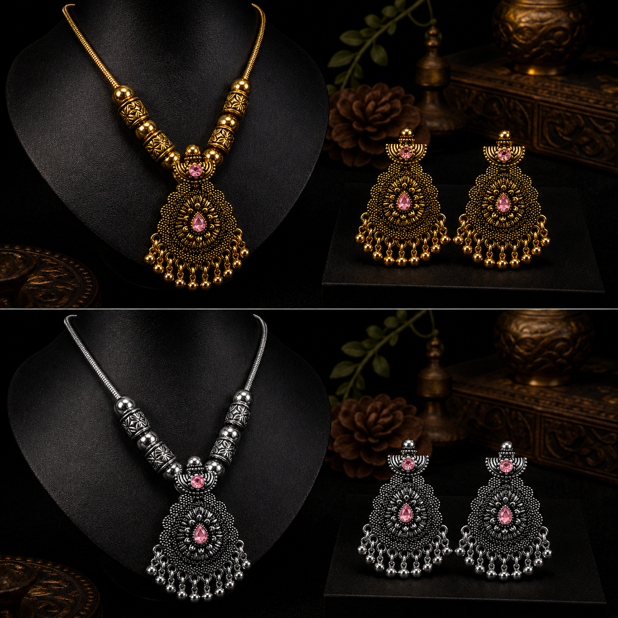 Tear Drop Oxidized Jewelry Set
