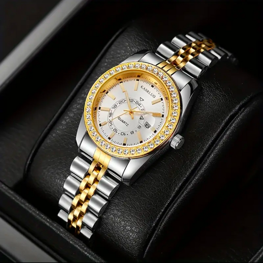 Circle Dial Zircon Watch with Date
