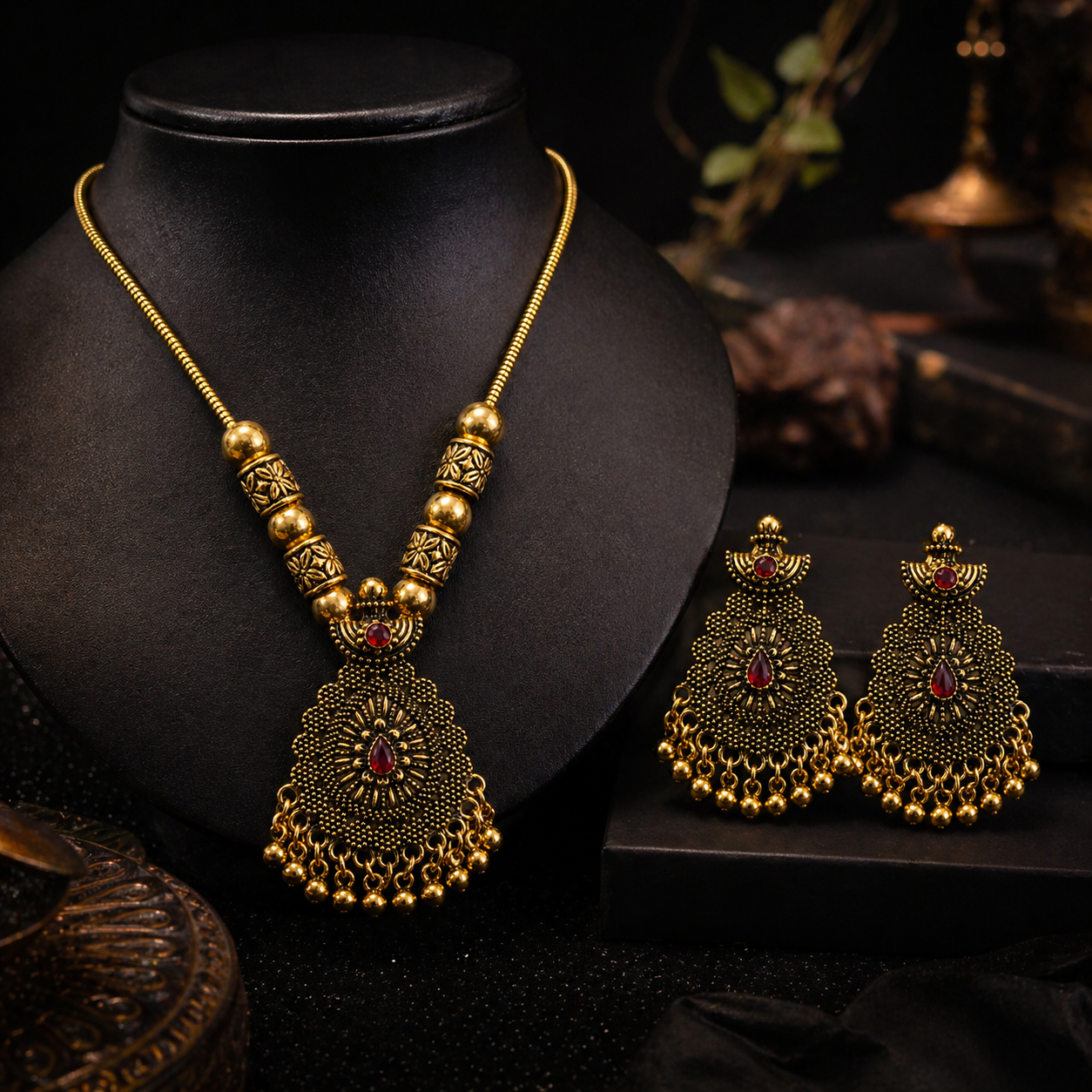 Tear Drop Oxidized Jewelry Set