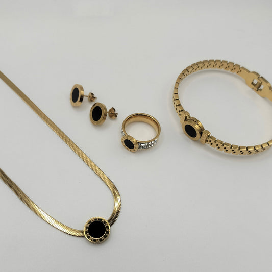Black Circle Snake Chain Set (Anti Tarnish)