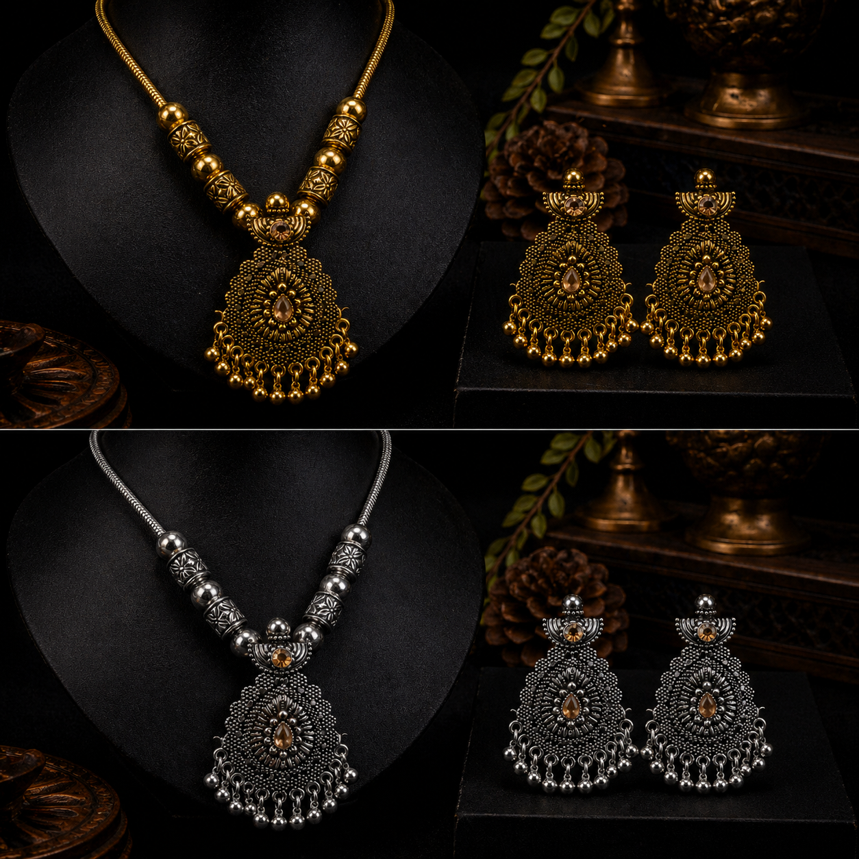 Tear Drop Oxidized Jewelry Set
