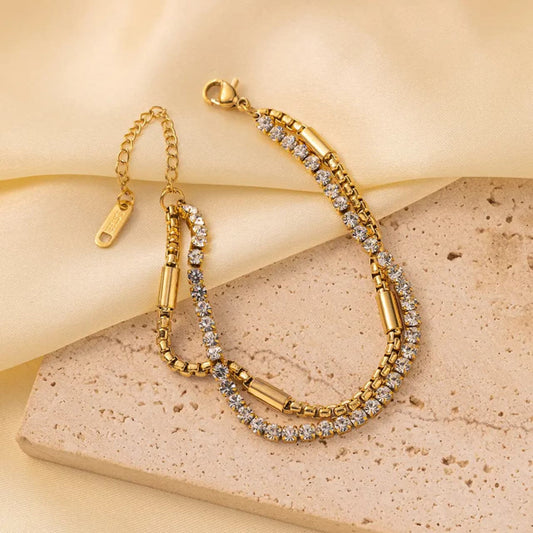 Dual Zircon Bracelet(Anti Tarnish)