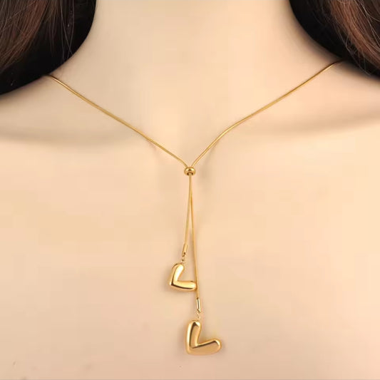 Dual Heart Up down Necklace
