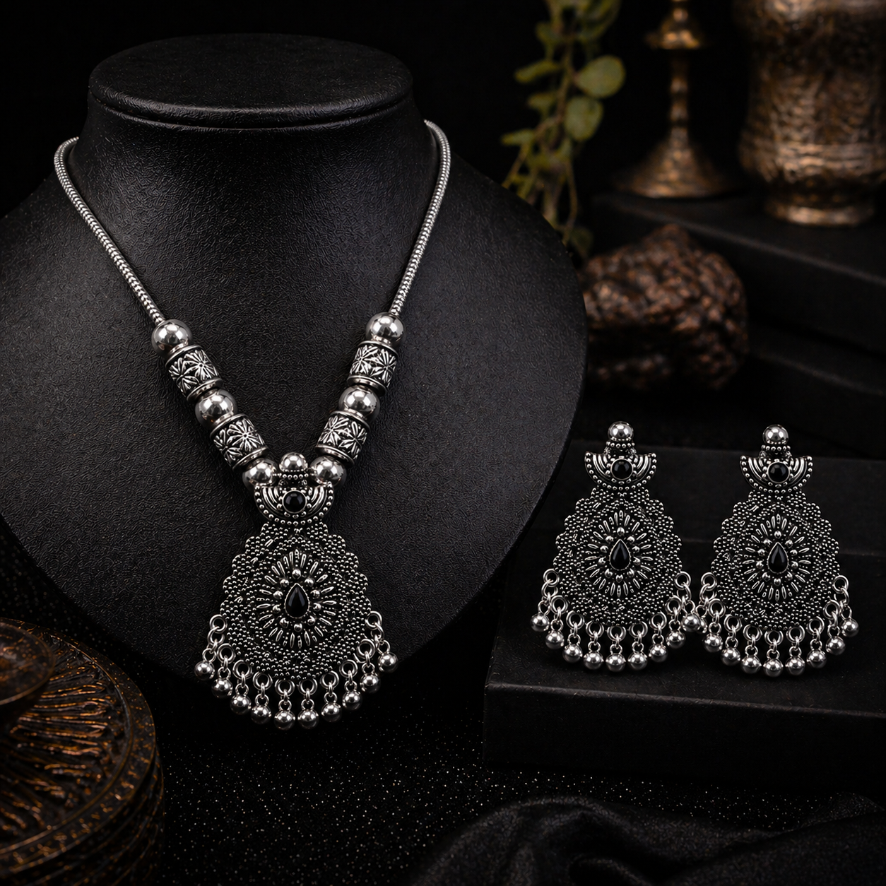 Tear Drop Oxidized Jewelry Set