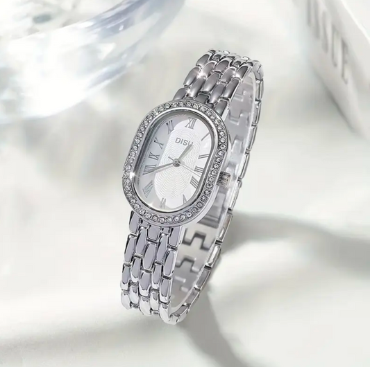 Oval Zircon Watch Silver