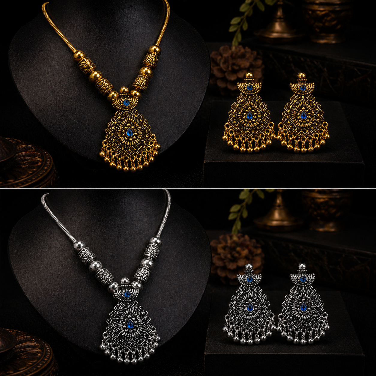 Tear Drop Oxidized Jewelry Set