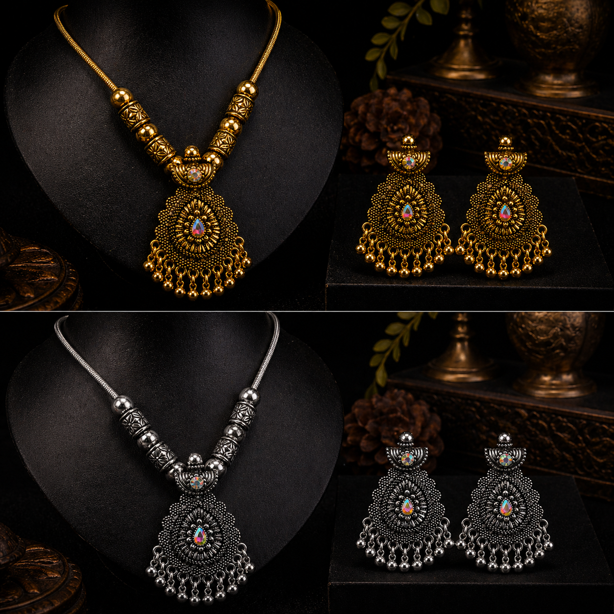 Tear Drop Oxidized Jewelry Set