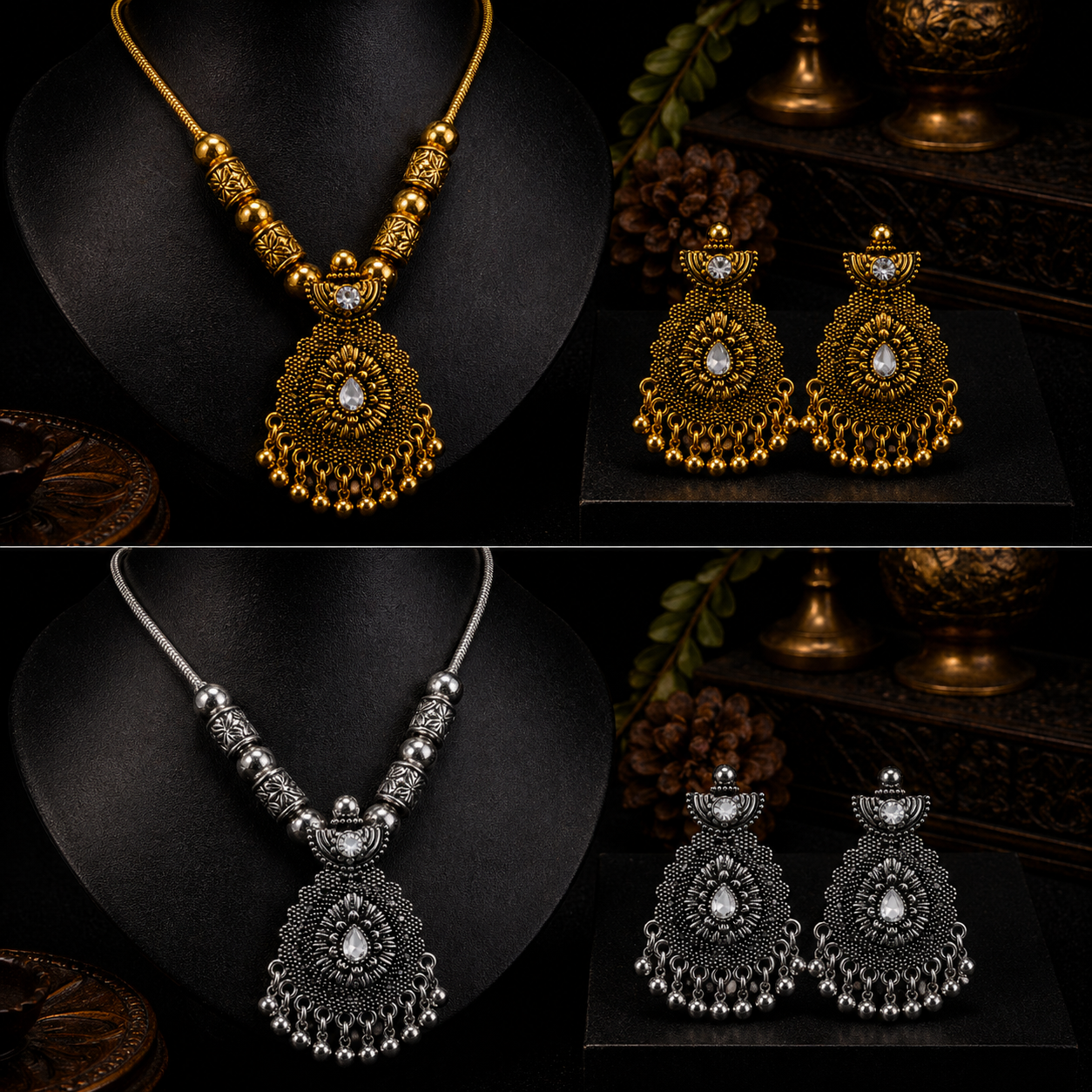 Tear Drop Oxidized Jewelry Set