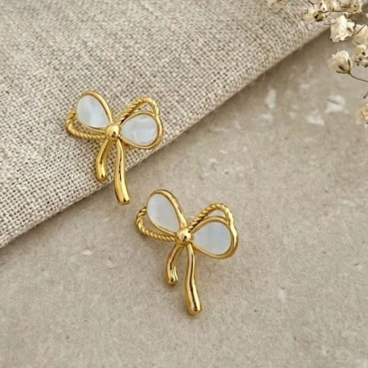 White Bow Earrings