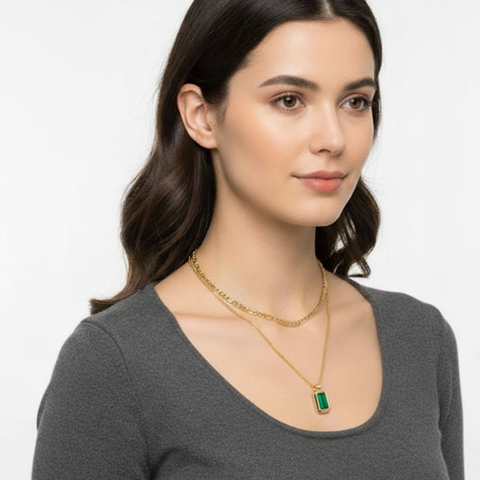 Dual Chain Necklace (Green)